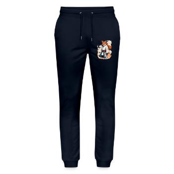 Kitsune Samurai Fuchs Vintage Ukiyo-e Stil - Stanley/Stella Unisex Bio Jogginghose Mover  - Navy - Vorne - Marisol (170cm) & Nik (191cm)