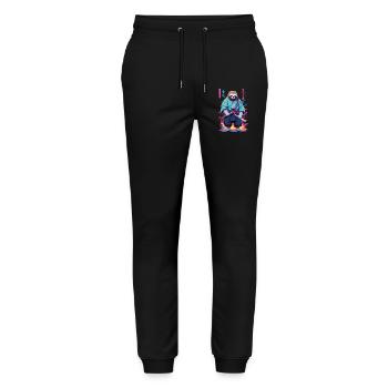 Samurai Sloth Aesthetic Vaporwave Style - Stanley/Stella Mover Unisex Organic Jogging Trousers - black - Front - Marisol (170cm) & Nik (191cm)