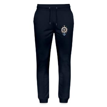 Captain Steering Wheel Anchor Sailboat Adventure - Stanley/Stella Mover Unisex Organic Jogging Trousers - navy - Front - Marisol (170cm) & Nik (191cm)