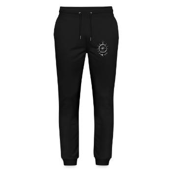 Maritime steering wheel and anchor symbol - Stanley/Stella Mover Unisex Organic Jogging Trousers - black - Front - Marisol (170cm) & Nik (191cm)