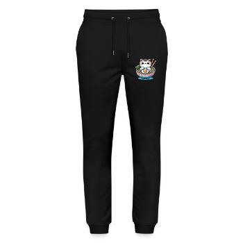 Chat Kawaii en Ramen Bowl Streetwear - Pantalon de jogging bio MOVER Stanley/Stella unisexe - noir - Devant - Marisol (170cm) & Nik (191cm)