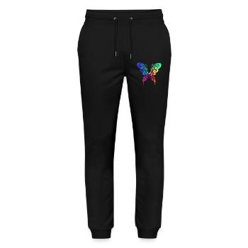 Bunter Sommervogel - Stanley/Stella Unisex Bio Jogginghose Mover  - Schwarz - Vorne - Marisol (170cm) & Nik (191cm)