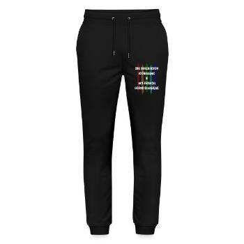 Ich denke nicht in Streifen - Stanley/Stella Unisex Bio Jogginghose Mover  - Schwarz - Vorne - Marisol (170cm) & Nik (191cm)