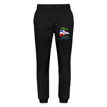 Dominikanische Republik Flaggen Design - Stanley/Stella Unisex Bio Jogginghose Mover  - Schwarz - Vorne - Marisol (170cm) & Nik (191cm)