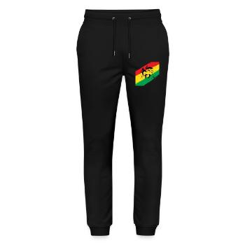 Rasta lion in front of three-color flag - Stanley/Stella Mover Unisex Organic Jogging Trousers - black - Front - Marisol (170cm) & Nik (191cm)