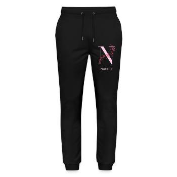 NATALIE Namensshirt Blumen Buchstabe Damen - Stanley/Stella Unisex Bio Jogginghose Mover  - Schwarz - Vorne - Marisol (170cm) & Nik (191cm)