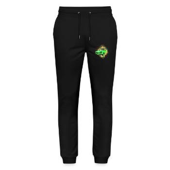 Psychedelic Trabi DDR Pappe | Kultauto - Stanley/Stella Unisex Bio Jogginghose Mover  - Schwarz - Vorne - Marisol (170cm) & Nik (191cm)