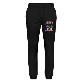 Reichet mir den Spaten Königin Gärtnern Spruch - Stanley/Stella Unisex Bio Jogginghose Mover  - Schwarz - Vorne - Marisol (170cm) & Nik (191cm)