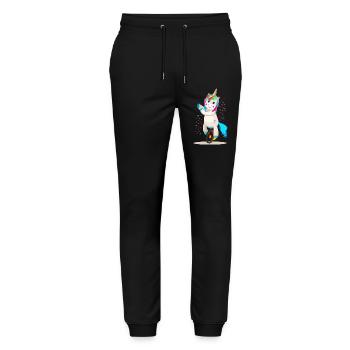 Licorne Unicorn sur un monocycle - Pantalon de jogging bio MOVER Stanley/Stella unisexe - noir - Devant - Marisol (170cm) & Nik (191cm)