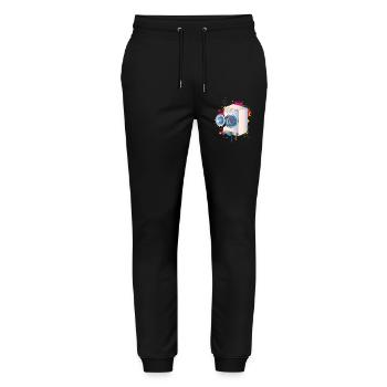 Washing machine in graffiti style with colored linen - Stanley/Stella Mover Unisex Organic Jogging Trousers - black - Front - Marisol (170cm) & Nik (191cm)