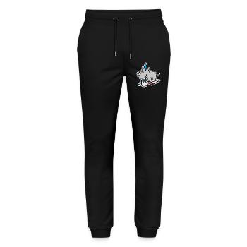 Funny RhinoCeros Birthday Party Hat Party Cute - Stanley/Stella Mover Unisex Organic Jogging Trousers - black - Front - Marisol (170cm) & Nik (191cm)