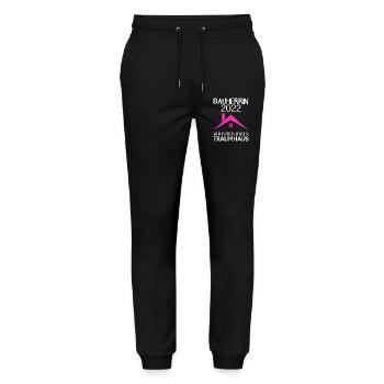 Bauherrin Hausbau Baustelle Richtfest 2022 - Stanley/Stella Unisex Bio Jogginghose Mover  - Schwarz - Vorne - Marisol (170cm) & Nik (191cm)