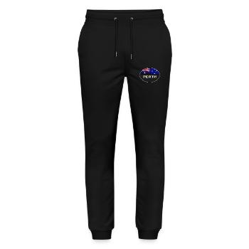 Perth Australien Skyline Silhouette australische Flagge - Stanley/Stella Unisex Bio Jogginghose Mover  - Schwarz - Vorne - Marisol (170cm) & Nik (191cm)