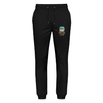 Colorful Hippy Van Peace Symbol Hippie - Stanley/Stella Mover Unisex Organic Jogging Trousers - black - Front - Marisol (170cm) & Nik (191cm)