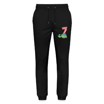 7 ans - 7ème anniversaire - motif tortue - Pantalon de jogging bio MOVER Stanley/Stella unisexe - noir - Devant - Marisol (170cm) & Nik (191cm)