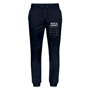 Medical Alphabet (dark) - Stanley/Stella Mover Unisex Organic Jogging Trousers - navy - Front - Marisol (170cm) & Nik (191cm)