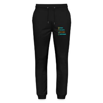 Essen. Schlafen. Reitsport. Wiederholen Design - Stanley/Stella Unisex Bio Jogginghose Mover  - Schwarz - Vorne - Marisol (170cm) & Nik (191cm)