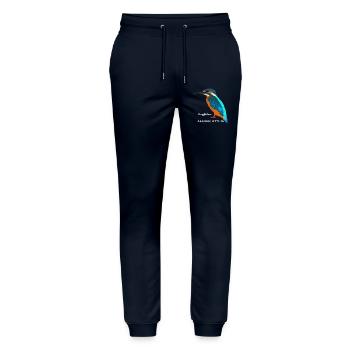 Kingfisher, scientific / English name - Stanley/Stella Mover Unisex Organic Jogging Trousers - navy - Front - Marisol (170cm) & Nik (191cm)
