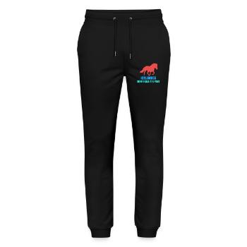 Islandpferde Pony Statement Isländer Pferdenarr - Stanley/Stella Unisex Bio Jogginghose Mover  - Schwarz - Vorne - Marisol (170cm) & Nik (191cm)