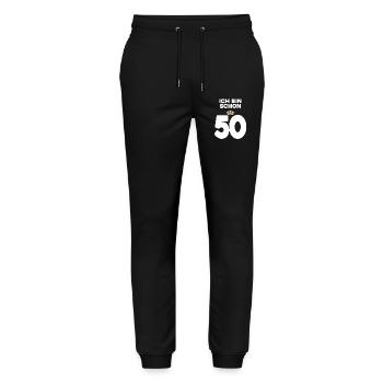 50. Geburtstag Geschenk - 50 Jahre mit Krone - Stanley/Stella Unisex Bio Jogginghose Mover  - Schwarz - Vorne - Marisol (170cm) & Nik (191cm)