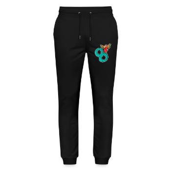 8 ans - 8ème anniversaire avec motif animal - Pantalon de jogging bio MOVER Stanley/Stella unisexe - noir - Devant - Marisol (170cm) & Nik (191cm)