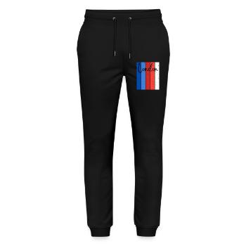 London Stripes Speckle Script - Pantalon de jogging bio MOVER Stanley/Stella unisexe - noir - Devant - Marisol (170cm) & Nik (191cm)