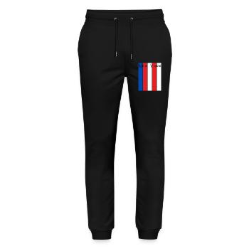 New York Striped Wordmark - Stanley/Stella Mover Unisex Organic Jogging Trousers - black - Front - Marisol (170cm) & Nik (191cm)