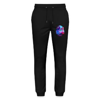 Retro Wave Sport Auto 80s Vaporwave Skyline - Stanley/Stella Unisex Bio Jogginghose Mover  - Schwarz - Vorne - Marisol (170cm) & Nik (191cm)