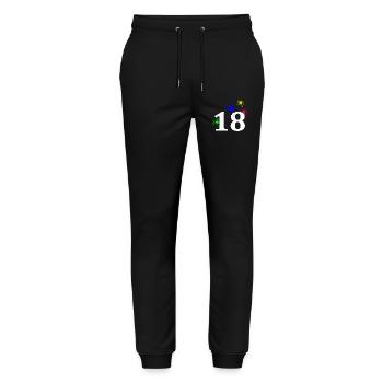 unisex, 18 Feuerwerk sternenmuster - Stanley/Stella Unisex Bio Jogginghose Mover  - Schwarz - Vorne - Marisol (170cm) & Nik (191cm)