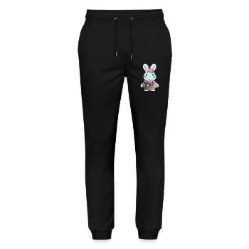 cute Easter bunny with Easter eggs - Stanley/Stella Mover Unisex Organic Jogging Trousers - black - Front - Marisol (170cm) & Nik (191cm)