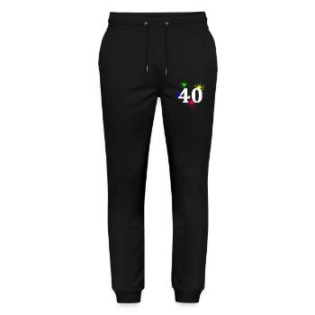 jubiläum, 40 feuerwerk sternenmuster - Stanley/Stella Unisex Bio Jogginghose Mover  - Schwarz - Vorne - Marisol (170cm) & Nik (191cm)