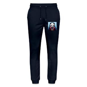 Panda mit Neon Kopfhörern - Stanley/Stella Unisex Bio Jogginghose Mover  - Navy - Vorne - Marisol (170cm) & Nik (191cm)