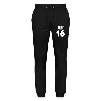 16. Geburtstag Geschenk - 16 Jahre mit Krone - Stanley/Stella Unisex Bio Jogginghose Mover  - Schwarz - Vorne - Marisol (170cm) & Nik (191cm)