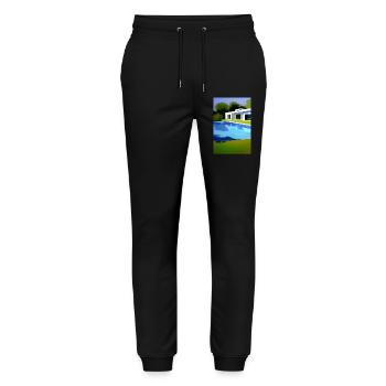 Weiße Villa mit Pool - Stanley/Stella Unisex Bio Jogginghose Mover  - Schwarz - Vorne - Marisol (170cm) & Nik (191cm)