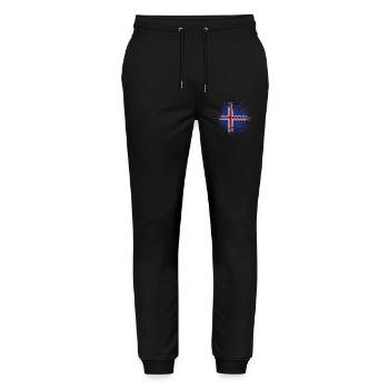 Flag of Iceland grunge, Icelandic pride - Stanley/Stella Mover Unisex Organic Jogging Trousers - black - Front - Marisol (170cm) & Nik (191cm)