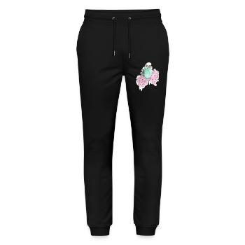 Budgerigars and peonies - Stanley/Stella Mover Unisex Organic Jogging Trousers - black - Front - Marisol (170cm) & Nik (191cm)