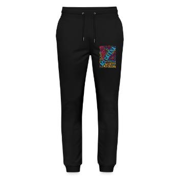 Sicilia t-shirt Aci Catena word cloud t-shirt - Stanley/Stella Mover Unisex Organic Jogging Trousers - black - Front - Marisol (170cm) & Nik (191cm)