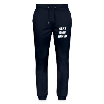 Slogan du cycliste BMX - Pantalon de jogging bio MOVER Stanley/Stella unisexe - marine - Devant - Marisol (170cm) & Nik (191cm)