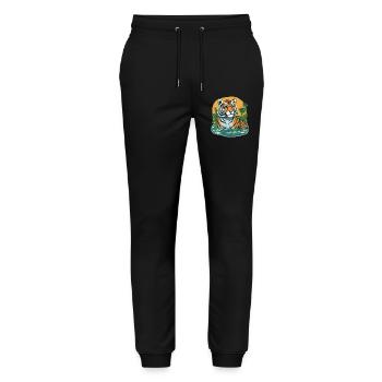 Tiger Print Jungle - Stanley/Stella Unisex Bio Jogginghose Mover  - Schwarz - Vorne - Marisol (170cm) & Nik (191cm)