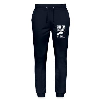 Supercharge And Chill - for electric car fans - Stanley/Stella Mover Unisex Organic Jogging Trousers - navy - Front - Marisol (170cm) & Nik (191cm)