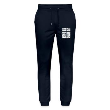 Domino Spiel Design - Stanley/Stella Unisex Bio Jogginghose Mover  - Navy - Vorne - Marisol (170cm) & Nik (191cm)