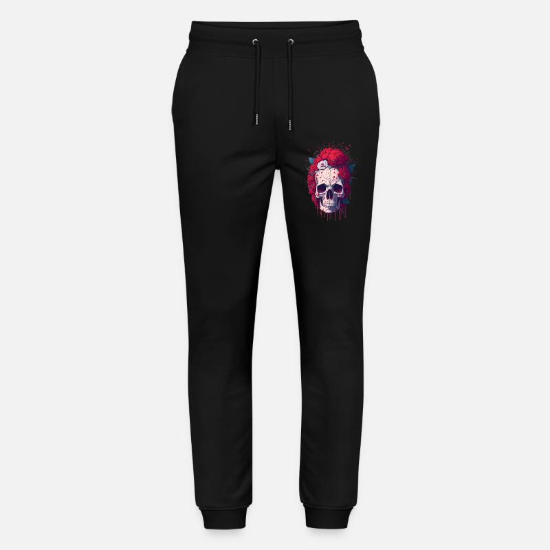 Totenkopf mit roten Blumen - Stanley/Stella Unisex Bio Jogginghose Mover  - Schwarz