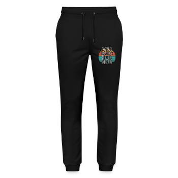 Design rétro des années 70 avec lettrage Dada Dad Bruh - Pantalon de jogging bio MOVER Stanley/Stella unisexe - noir - Devant - Marisol (170cm) & Nik (191cm)