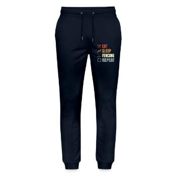Eat Sleep Fencing Repeat - Stanley/Stella Mover Unisex Organic Jogging Trousers - navy - Front - Marisol (170cm) & Nik (191cm)