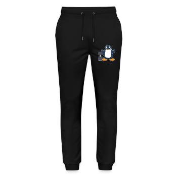 Pinguin Bodybuilder Hantel Bodybuilding - Stanley/Stella Unisex Bio Jogginghose Mover  - Schwarz - Vorne - Marisol (170cm) & Nik (191cm)