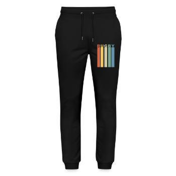 Retro rugby band of vertical colors - Stanley/Stella Mover Unisex Organic Jogging Trousers - black - Front - Marisol (170cm) & Nik (191cm)
