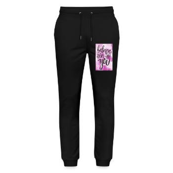 Glaube an dich! - Stanley/Stella Unisex Bio Jogginghose Mover  - Schwarz - Vorne - Marisol (170cm) & Nik (191cm)