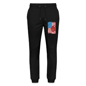 Patriotischer US Imker - Stanley/Stella Unisex Bio Jogginghose Mover  - Schwarz - Vorne - Marisol (170cm) & Nik (191cm)