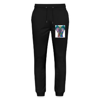 Buntes Elefantenporträt mit Mandala-Muster - Stanley/Stella Unisex Bio Jogginghose Mover  - Schwarz - Vorne - Marisol (170cm) & Nik (191cm)