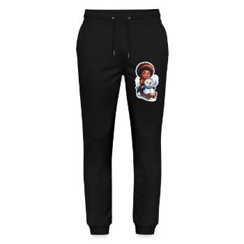 Kinderfreundlicher Schneemann auf Schlitten - Stanley/Stella Unisex Bio Jogginghose Mover  - Schwarz - Vorne - Marisol (170cm) & Nik (191cm)